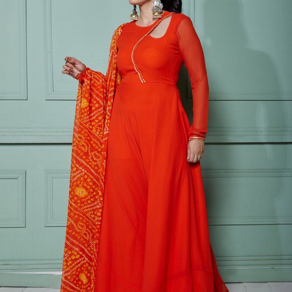 NUD Women Printed Flared Sleeves Georgette Kurta