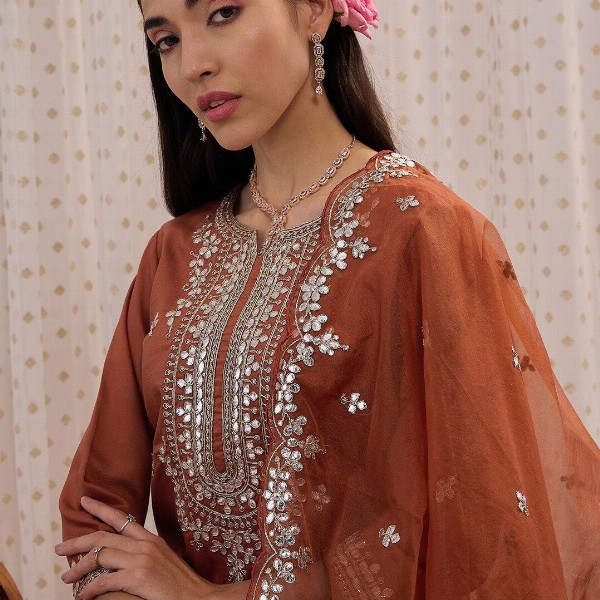 Indo Era Ethnic Motifs Embroidered Regular Gotta Patti Kurta with Trouser & Dupatta