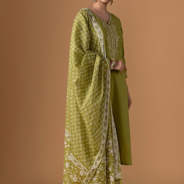 WOMEN PLUS Women Ethnic Motifs Printed Cotton Kurta with Trousers & Dupatta
