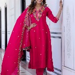 Navlik Women Floral Embroidered Regular Thread Work Kurta with Trousers & With Dupatta