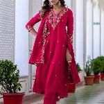 Navlik Women Floral Embroidered Regular Thread Work Kurta with Trousers & With Dupatta