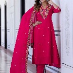 Navlik Women Floral Embroidered Regular Thread Work Kurta with Trousers & With Dupatta