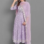 SINGNI Women Purple Ethnic Motifs Embroidered Mirror Work Kurta with Trousers & Dupatta