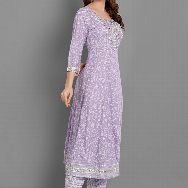 SINGNI Women Purple Ethnic Motifs Embroidered Mirror Work Kurta with Trousers & Dupatta