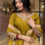 KALINI Women Floral Embroidered Notch Neck Straight Kurta With Trousers And Dupatta