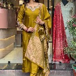 KALINI Women Floral Embroidered Notch Neck Straight Kurta With Trousers And Dupatta