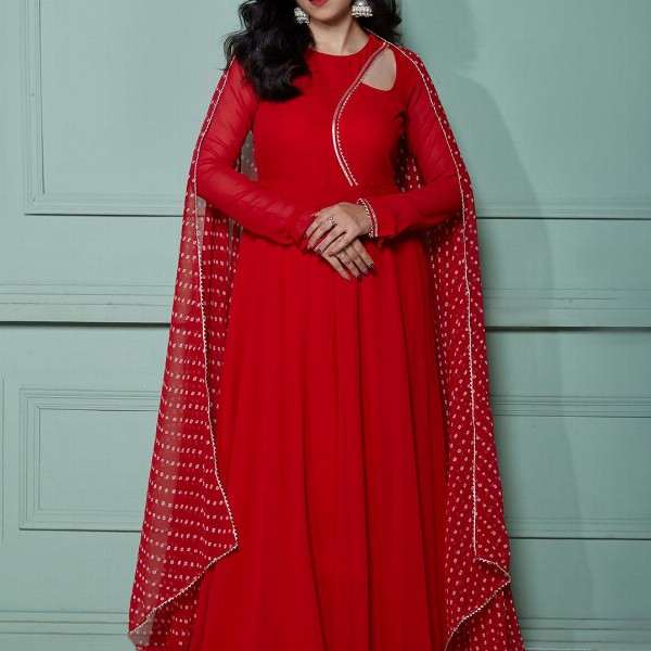 NUD Women Quirky Checked Cold-Shoulder Sleeves Mirror Work Georgette Kurta