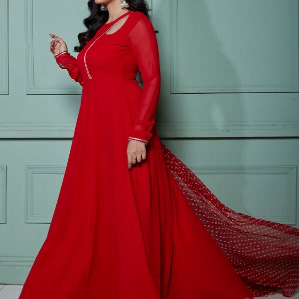 NUD Women Quirky Checked Cold-Shoulder Sleeves Mirror Work Georgette Kurta