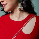 NUD Women Quirky Checked Cold-Shoulder Sleeves Mirror Work Georgette Kurta