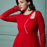 NUD Women Quirky Checked Cold-Shoulder Sleeves Mirror Work Georgette Kurta