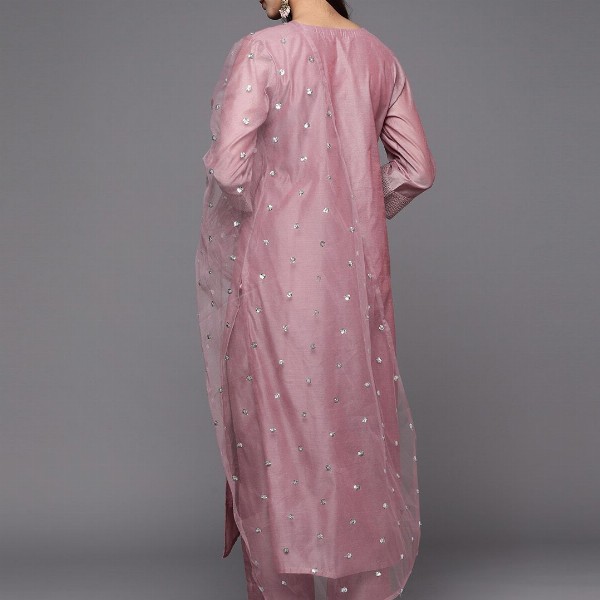 Varanga Floral Zari Embroidered Chanderi Silk Kurta With Trouser & Sequined Dupatta.