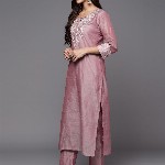 Varanga Floral Zari Embroidered Chanderi Silk Kurta With Trouser & Sequined Dupatta.