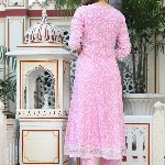SINGNI Floral Printed Mirror Work Anarkali Kurta & Trousers With Dupatta