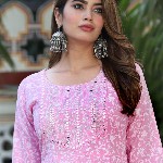 SINGNI Floral Printed Mirror Work Anarkali Kurta & Trousers With Dupatta