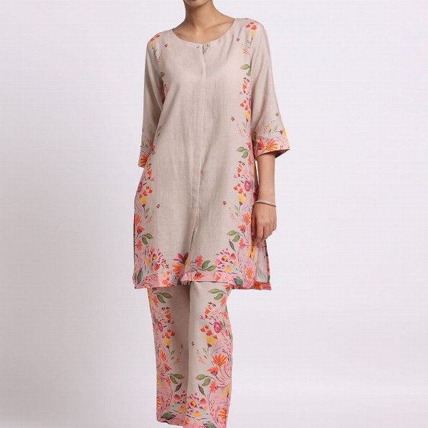 Bombay Bloom Floral Printed Linen Kurta with Trousers