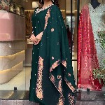 KALINI Floral Embroidered Beads and Stones Notch Neck Kurta With Trousers And Dupatta