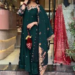 KALINI Floral Embroidered Beads and Stones Notch Neck Kurta With Trousers And Dupatta