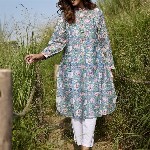 JAIPURRANG Floral Printed Chanderi Silk Kurta