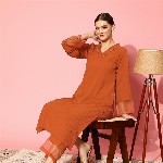 Varanga Rust Flared Sleeve Organza detailed V Neck Textured Kurta with Palazzo