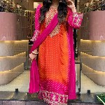 GoSriKi Bandhani Printed Sequinned Embroidery Work Kurta with Trousers & Dupatta