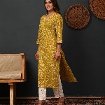 Rimeline Floral Printed V-Neck Pure Cotton Straight Kurtas
