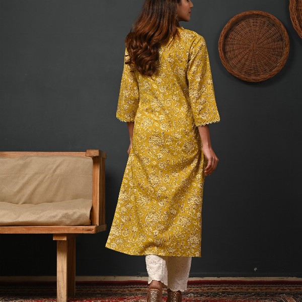 Rimeline Floral Printed V-Neck Pure Cotton Straight Kurtas