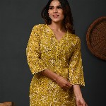 Rimeline Floral Printed V-Neck Pure Cotton Straight Kurtas