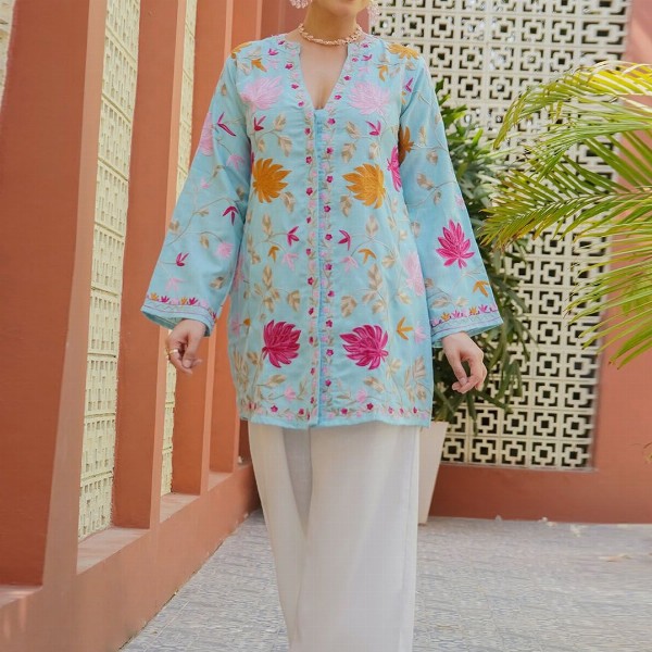 HOUSE OF KARI Women Ethnic Motifs Embroidered Flared Sleeves Cotton A-Line Kurta