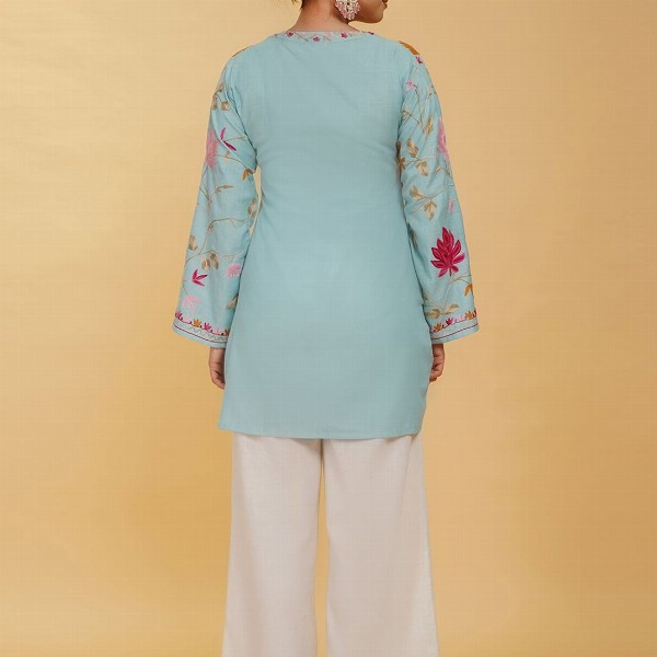 HOUSE OF KARI Women Ethnic Motifs Embroidered Flared Sleeves Cotton A-Line Kurta