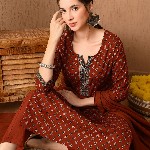 Anouk Women Floral Printed Regular Pure Cotton Kurta with Trousers & With Dupatta