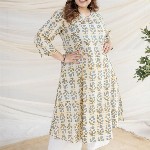 THE INDIAN ETHNIC CO White Ajrakh Cotton Kali Kurta