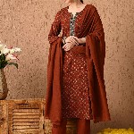 Anouk Women Floral Printed Regular Pure Cotton Kurta with Trousers & With Dupatta