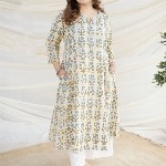 THE INDIAN ETHNIC CO White Ajrakh Cotton Kali Kurta