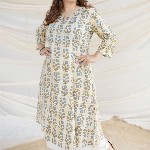 THE INDIAN ETHNIC CO White Ajrakh Cotton Kali Kurta