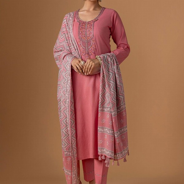 WOMEN PLUS Women Floral Embroidered Regular Pure Cotton Kurta with Trousers & Dupatta