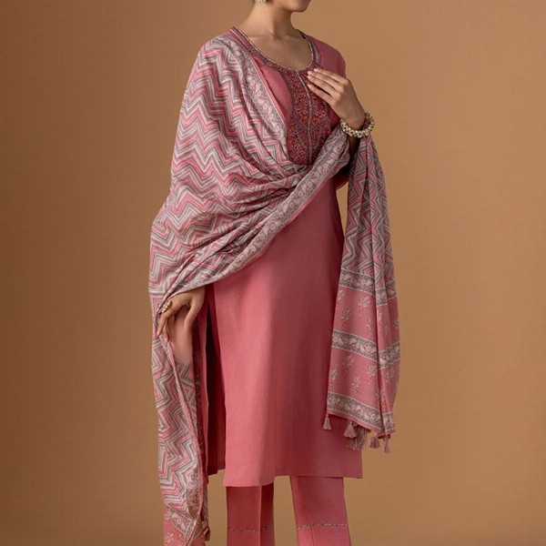 WOMEN PLUS Women Floral Embroidered Regular Pure Cotton Kurta with Trousers & Dupatta