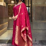 KALINI Floral Embroidered Straight Kurta With Trousers & Dupatta