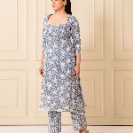 NUD Women Floral Printed Square Neck A-Line Regular Kurta