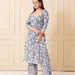 NUD Women Floral Printed Square Neck A-Line Regular Kurta