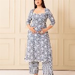 NUD Women Floral Printed Square Neck A-Line Regular Kurta
