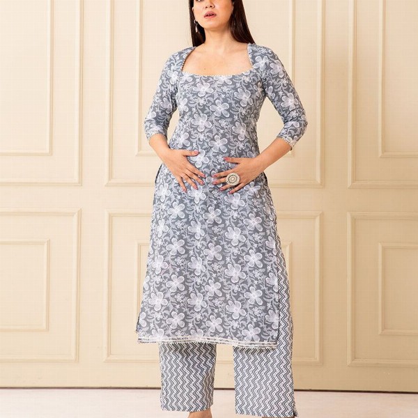 NUD Women Floral Printed Square Neck A-Line Regular Kurta