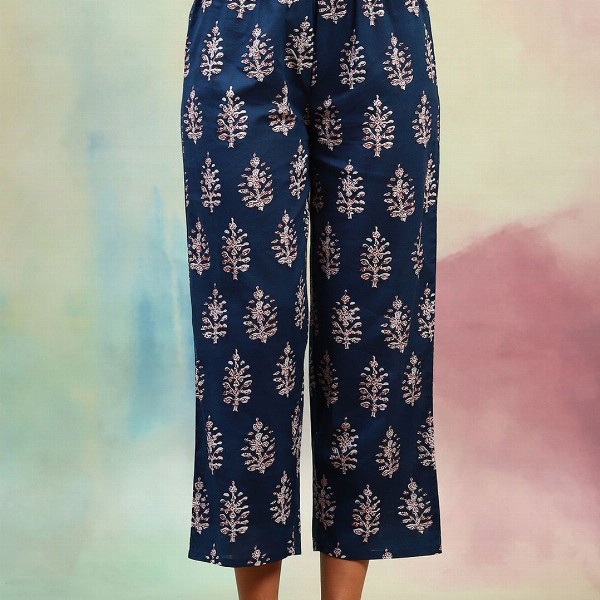 Khushal K Ethnic Motifs Printed V-Neck Sleeveless Pure Cotton Kurta with Palazzo & Dupatta