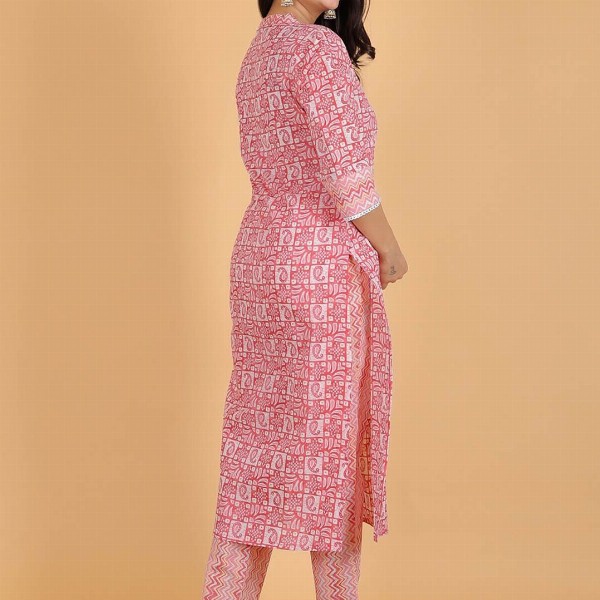 Aramya Paisley Printed V-Neck Regular Pure Cotton Kurta With Trouser With Dupatta
