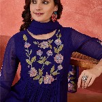 Sangria Floral Yoke Design Straight A-Line With Trouser And Dupatta