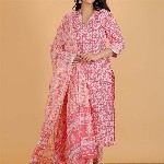 Aramya Paisley Printed V-Neck Regular Pure Cotton Kurta With Trouser With Dupatta