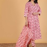 Aramya Paisley Printed V-Neck Regular Pure Cotton Kurta With Trouser With Dupatta