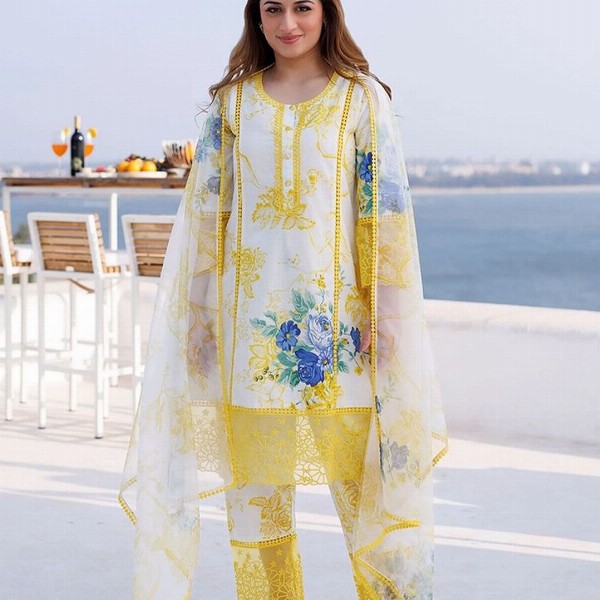 Royal Export Women Embroidered Floral Printed i Style Kurta with Trouser & Dupatta