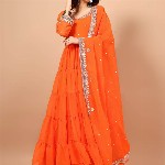 KALINI Floral Embroidered Georgette Anarkali Kurta with Pyjama & With Dupatta
