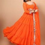 KALINI Floral Embroidered Georgette Anarkali Kurta with Pyjama & With Dupatta