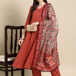 anayna Anarkali Pure Cotton Kurta With Trousers & Dupatta
